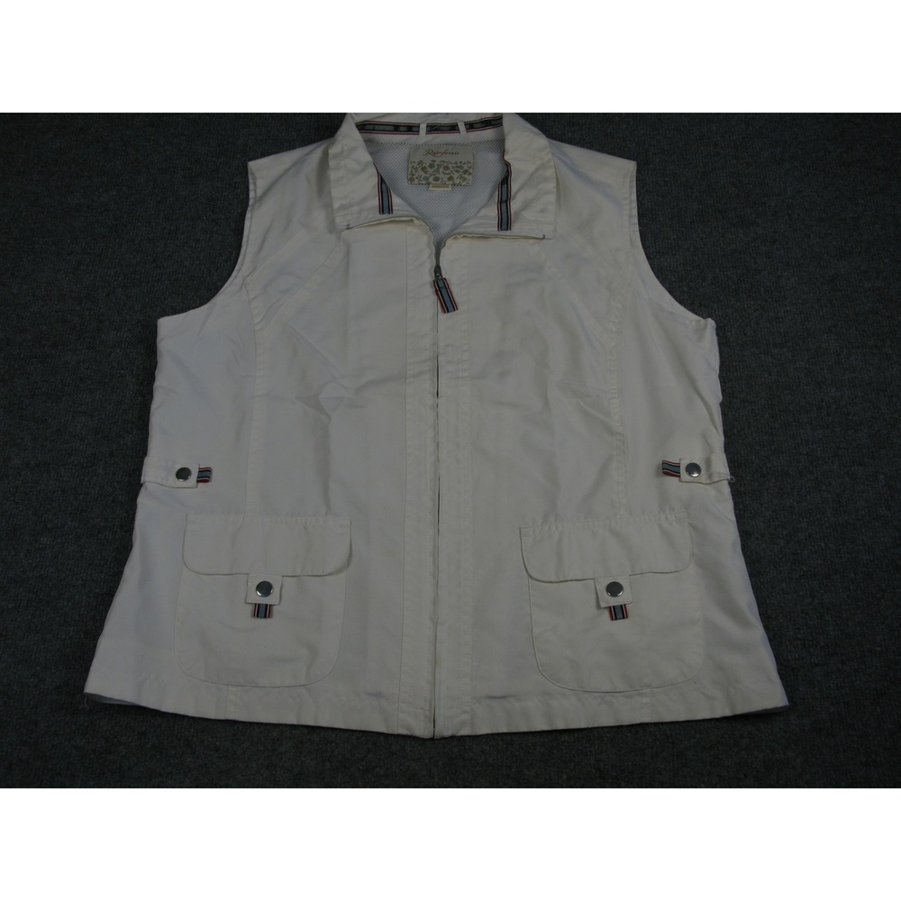 Rainforest Womens Vest‎ Medium Cream White Full Zip Mesh Lined Pockets #2061
